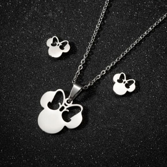 Stainless Steel Mickey Mouse Necklace & Earrings Set - Picture 1 of 1
